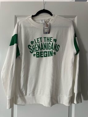 Serra Let The Shenanigans Begin White & Green Crewneck Sweatshirt
